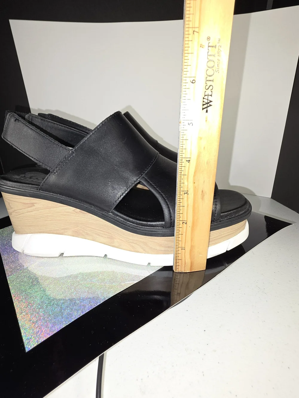 Sorel Joanie III Slingback Platform Wedge Sandals Black Leather 8.5